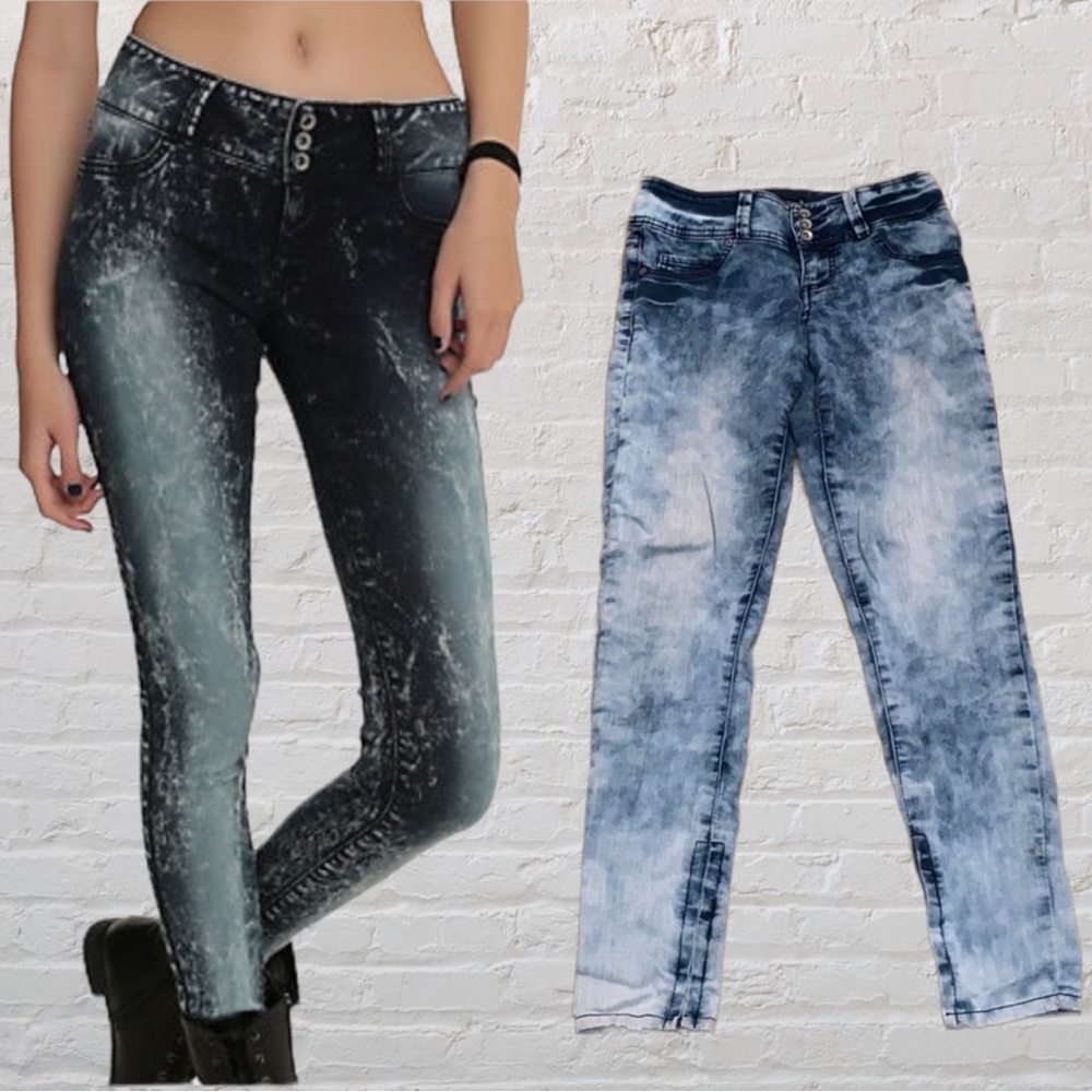 LOVESICK: INDIGO ACID WASH SUPER SKINNY JEGGINGS